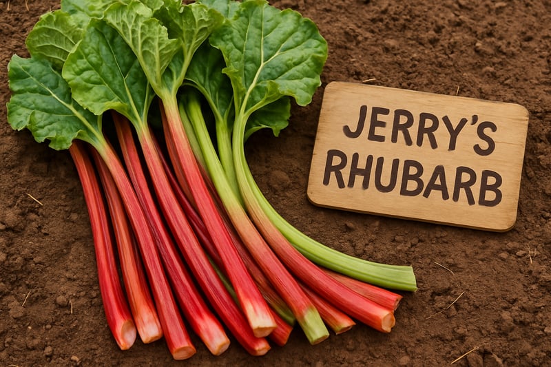 Freshly harvested rhubarb stalks from Jerry's Rhubarb garden