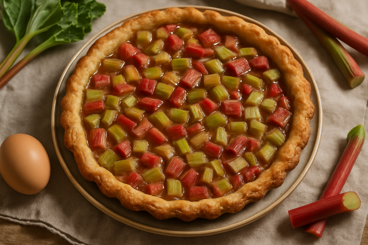 Homemade rhubarb pie made with fresh ingredients